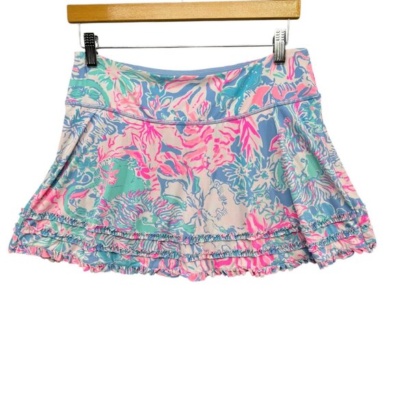 Lilly Pulitzer Luxletic Fionna Skort Skirt Pink Blue Lined Athletic Size M - Picture 2 of 11